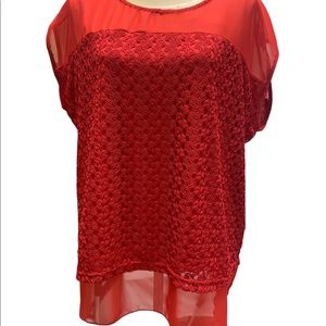Ashley Blue Womens XL Top Red, Lace Overlay Sleeveless NWT